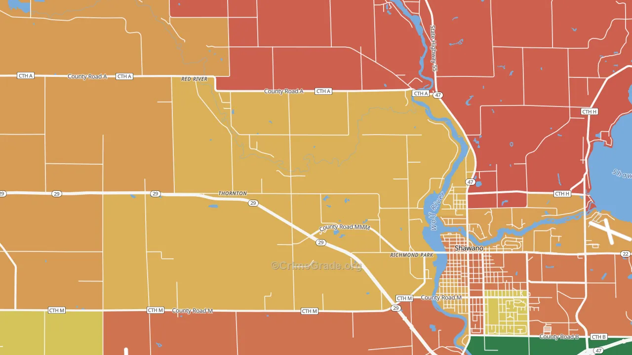 Thornton, WI Map of Burglary Rates