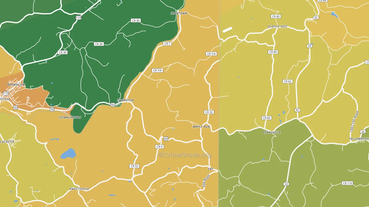Thornton, WV Map of Burglary Rates