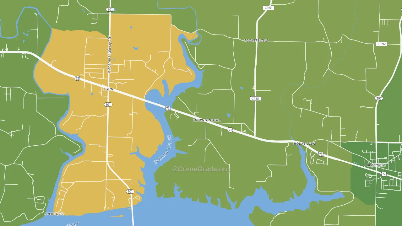 Thorntontown, AL Map of Burglary Rates
