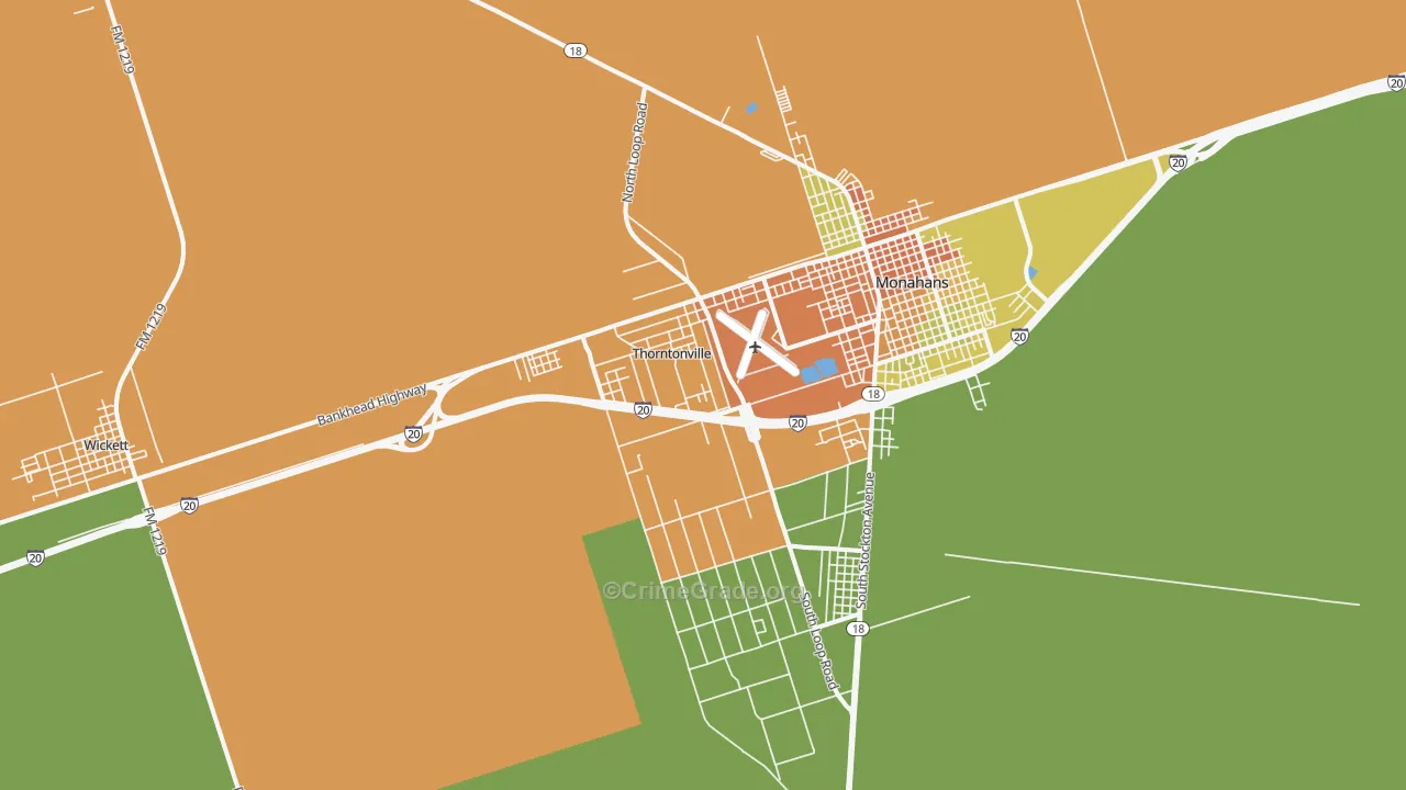 Thorntonville, TX Map of Burglary Rates