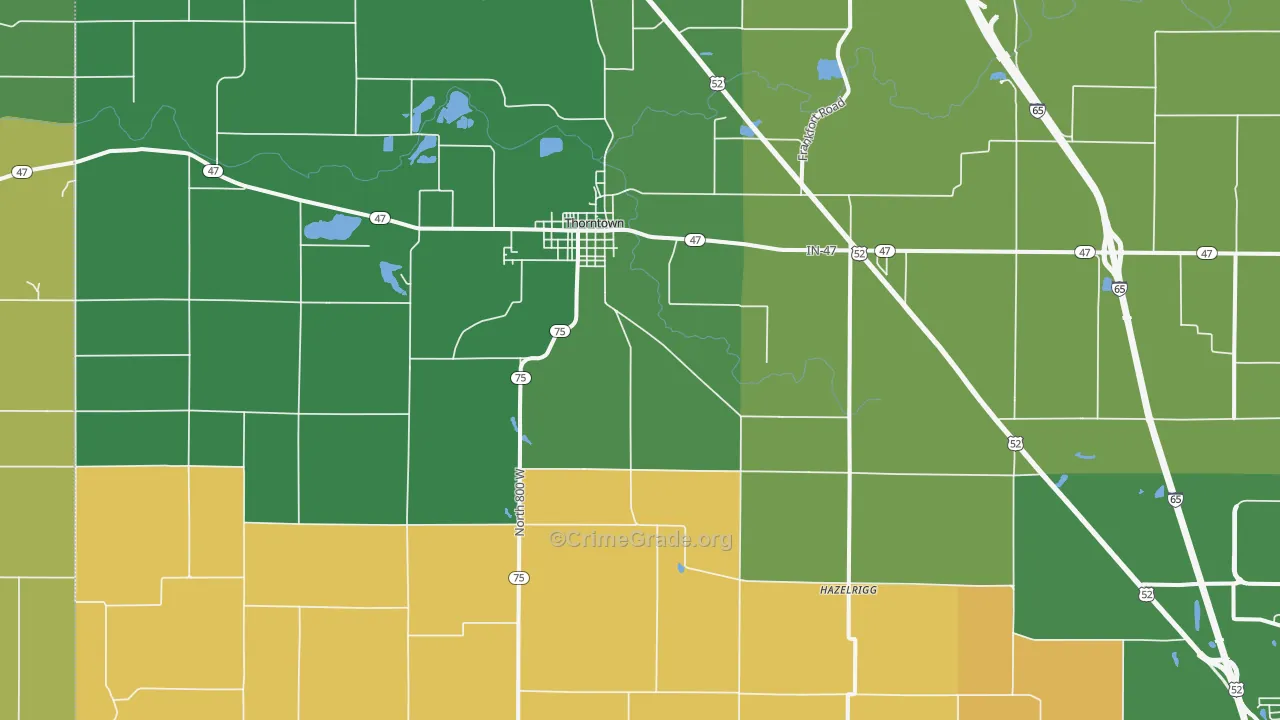 Thorntown, IN Map of Burglary Rates