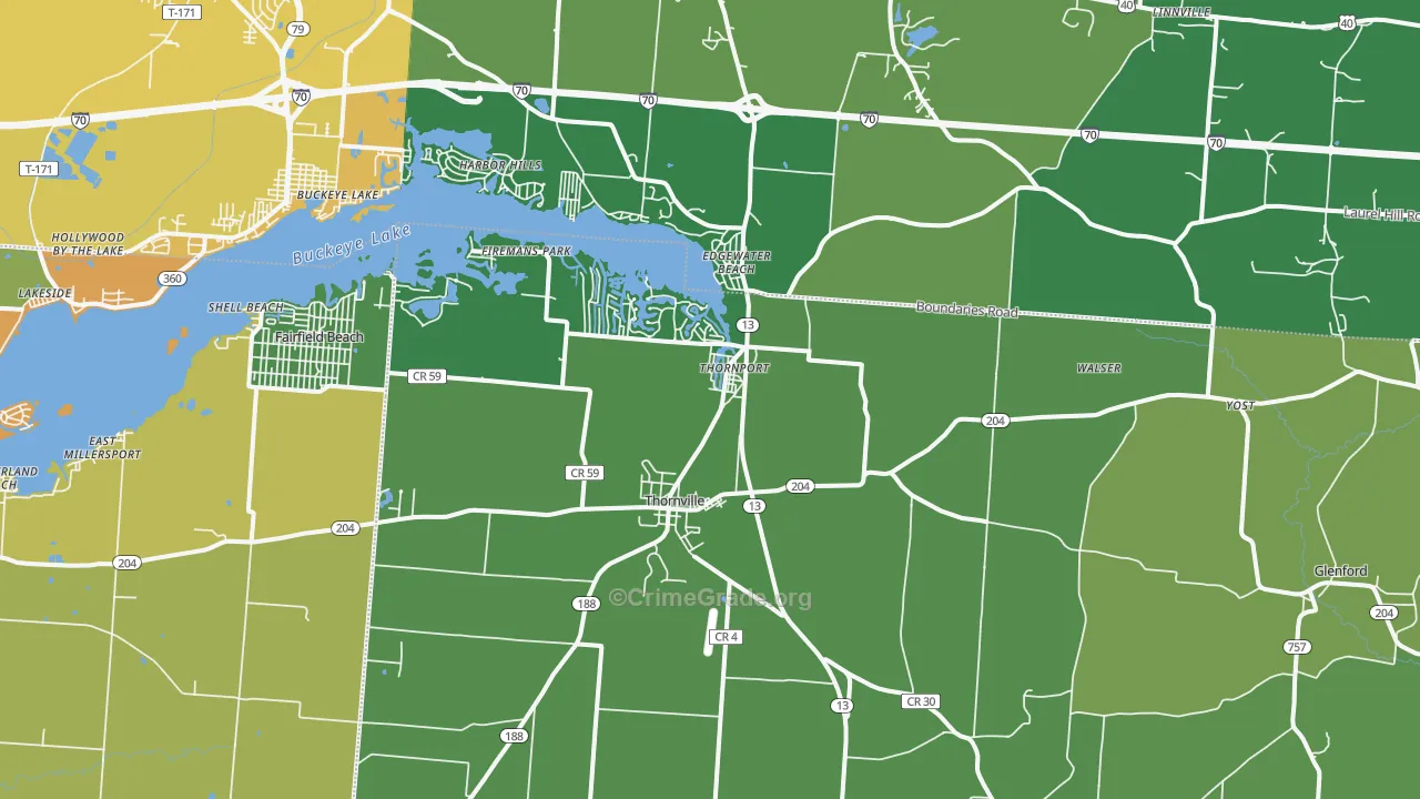 Thornville, OH Map of Burglary Rates