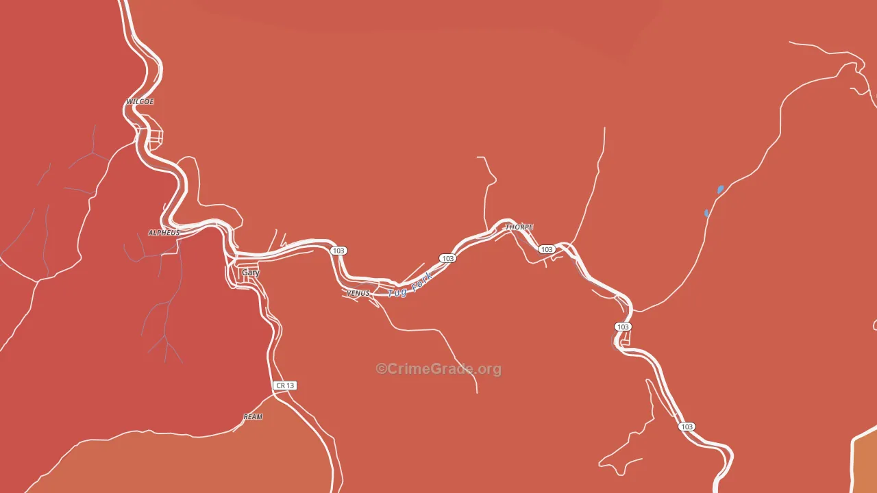 Thorpe, WV Map of Burglary Rates