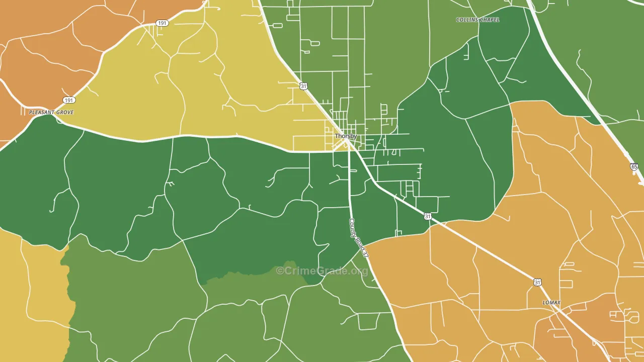 Thorsby, AL Map of Burglary Rates