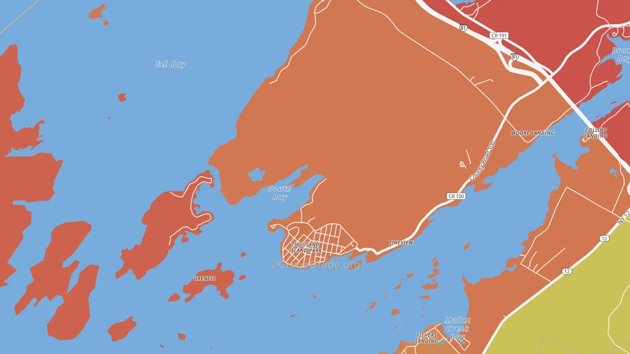 Thousand Island Park, NY Map of Burglary Rates