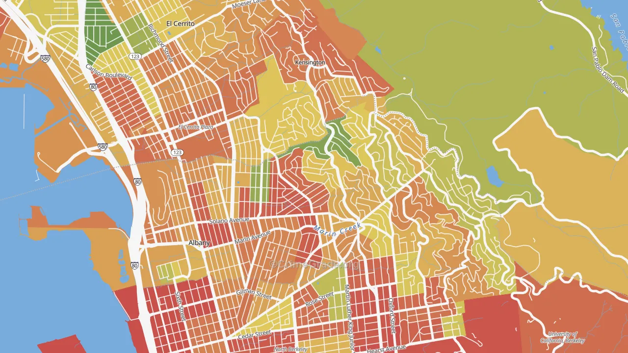 Thousand Oaks, Berkeley, CA Map of Burglary Rates