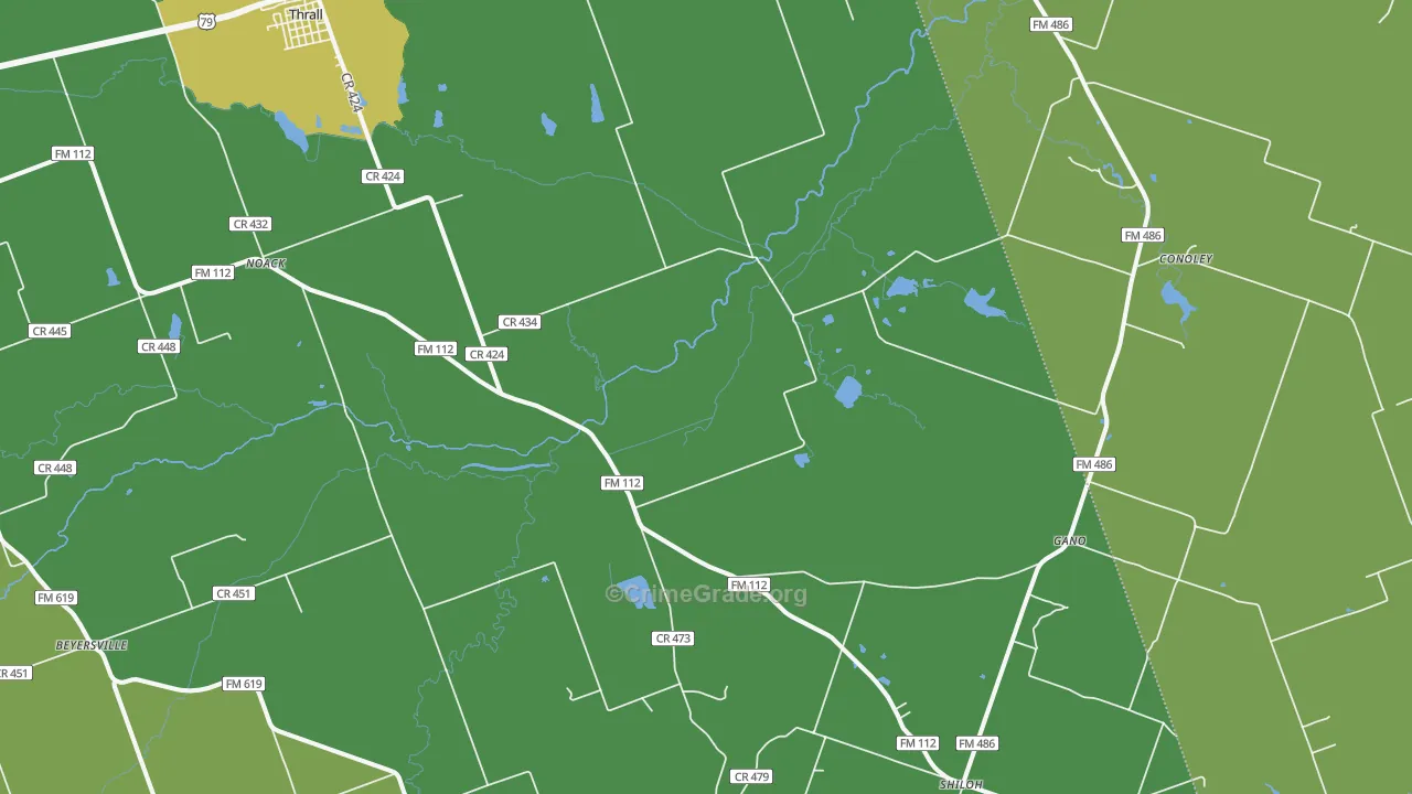 Thrall, TX Map of Burglary Rates