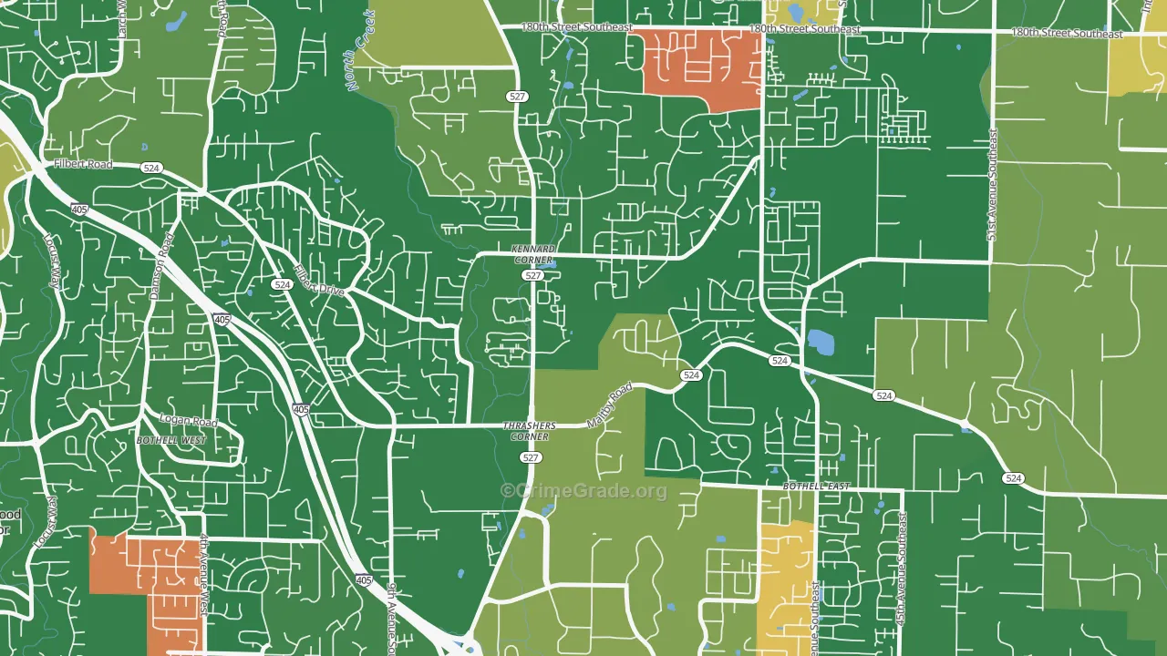 Thrasher's Corner-Red Hawk, Bothell, WA Map of Burglary Rates