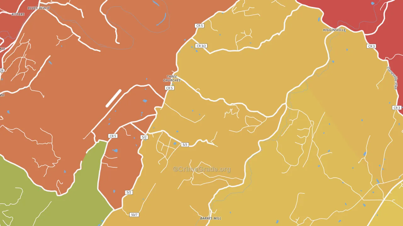 Three Churches, WV Map of Burglary Rates
