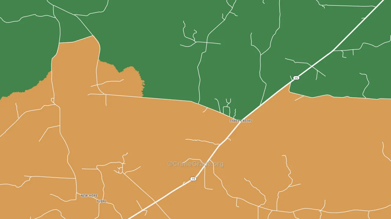 Three Creeks, AR Map of Burglary Rates