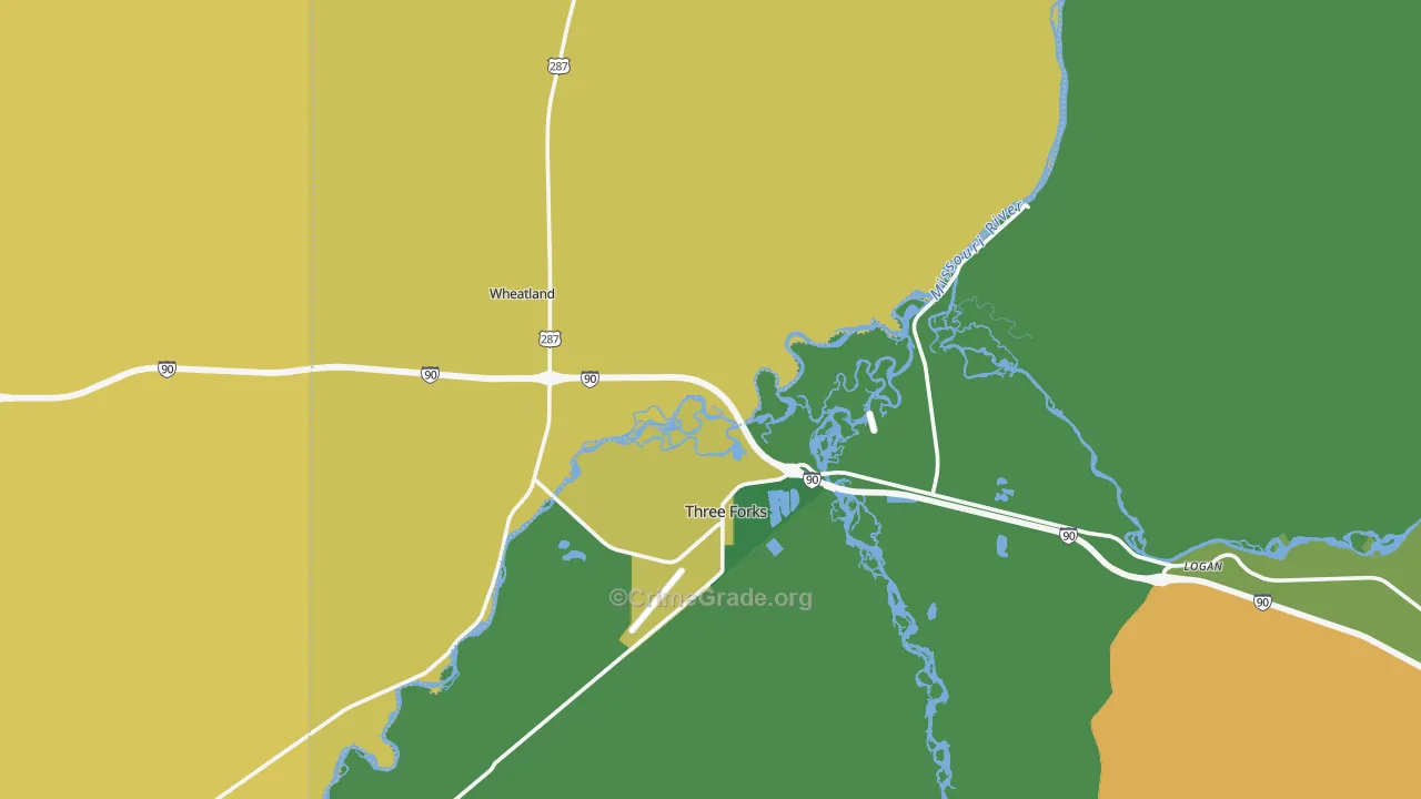 Three Forks, MT Map of Burglary Rates