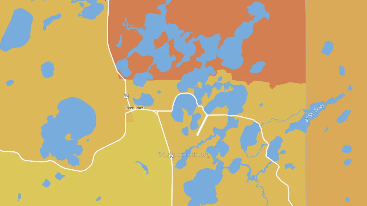 Three Lakes, WI Map of Burglary Rates