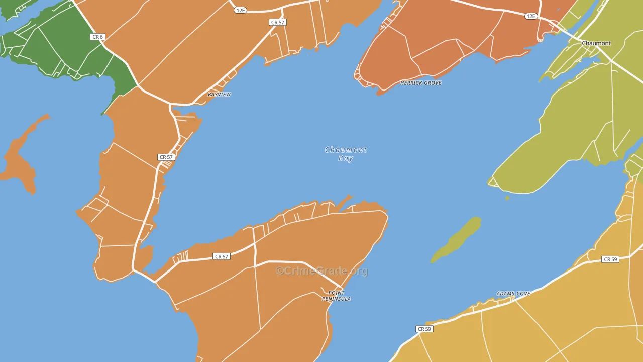 Three Mile Bay, NY Map of Burglary Rates