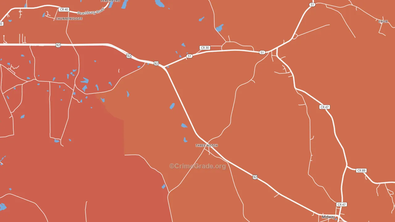 Three Notch, AL Map of Burglary Rates