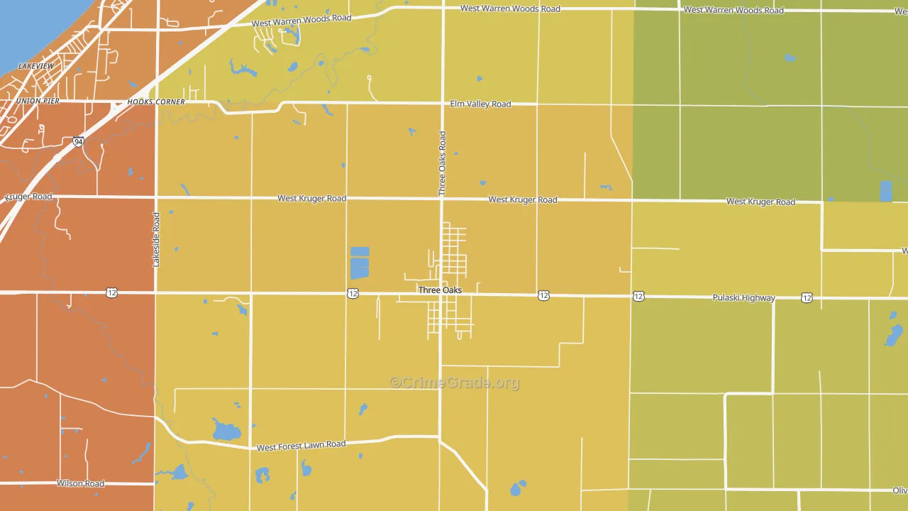 Three Oaks, MI Map of Burglary Rates