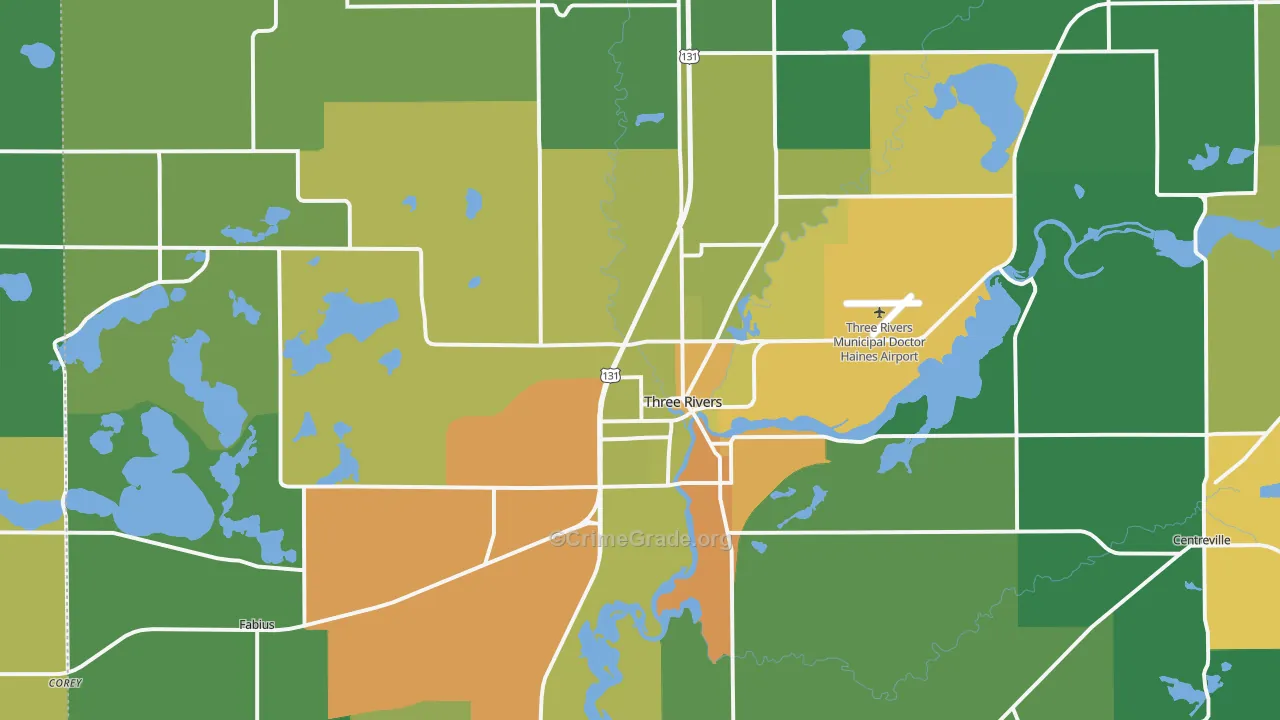Three Rivers, MI Map of Burglary Rates