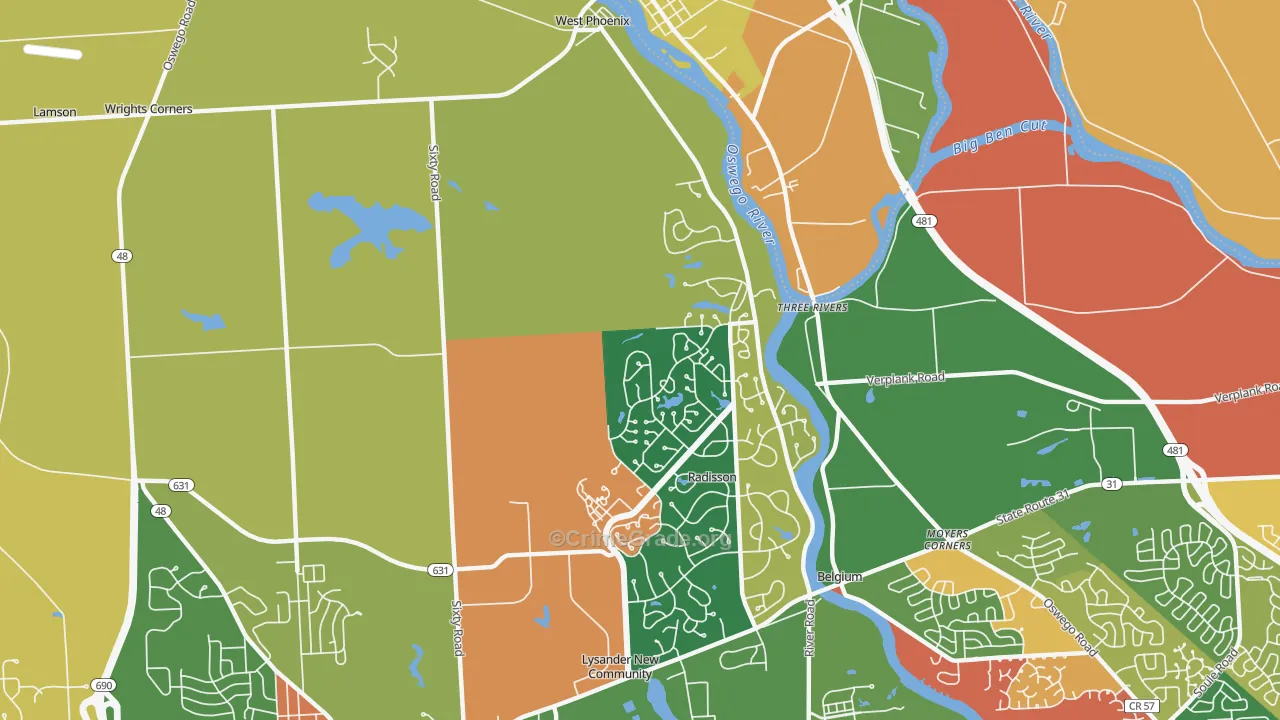Three Rivers, NY Map of Burglary Rates