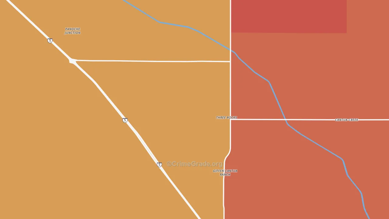 Three Rocks, CA Map of Burglary Rates