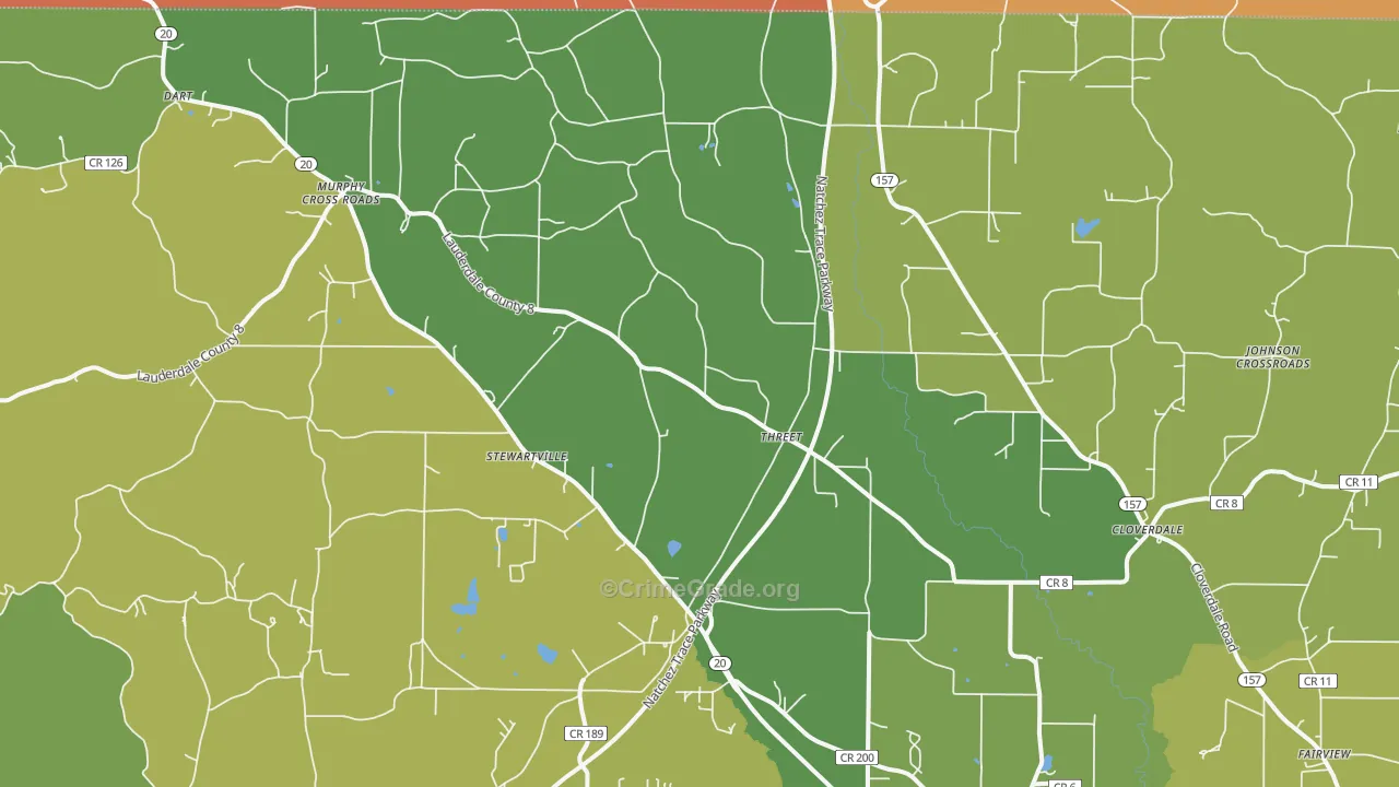 Threet, AL Map of Burglary Rates
