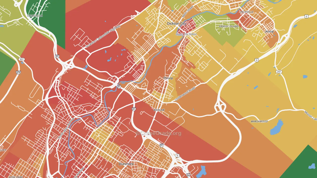 Throop, PA Map of Burglary Rates