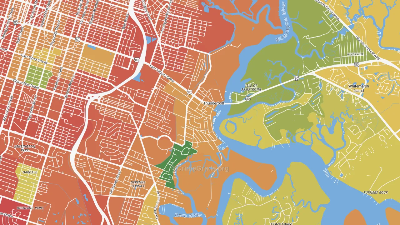 Thunderbolt, GA Map of Burglary Rates