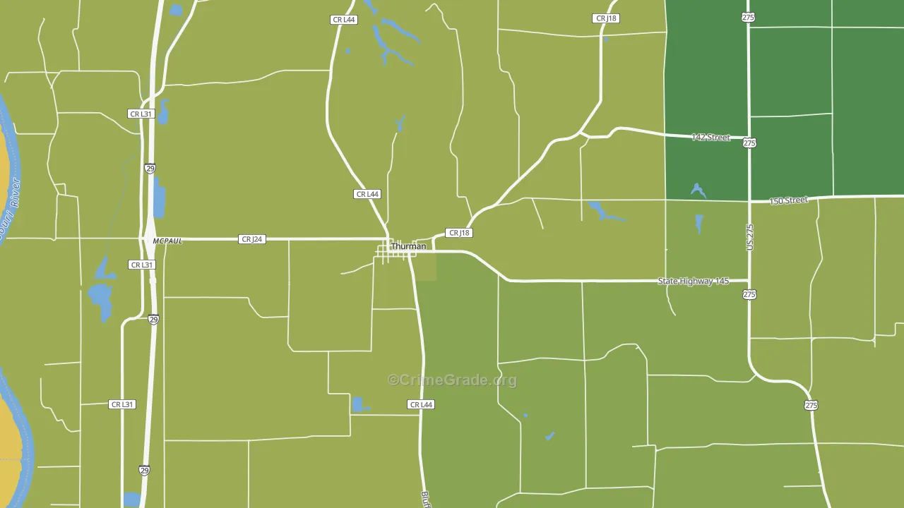 Thurman, IA Map of Burglary Rates