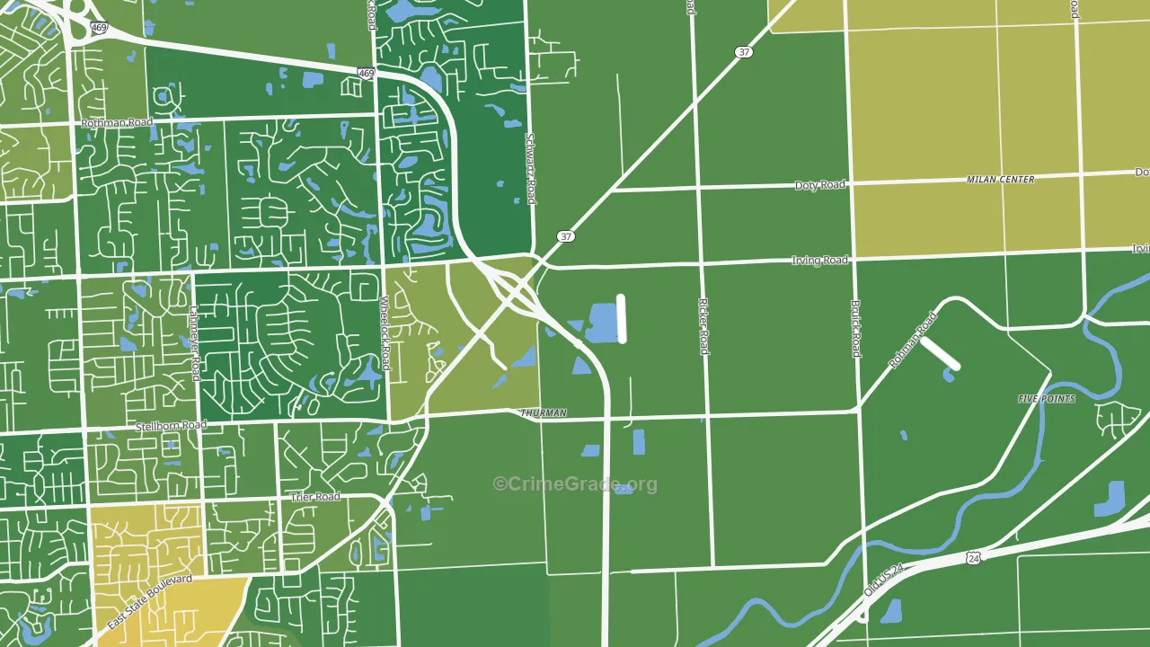 Thurman, IN Map of Burglary Rates
