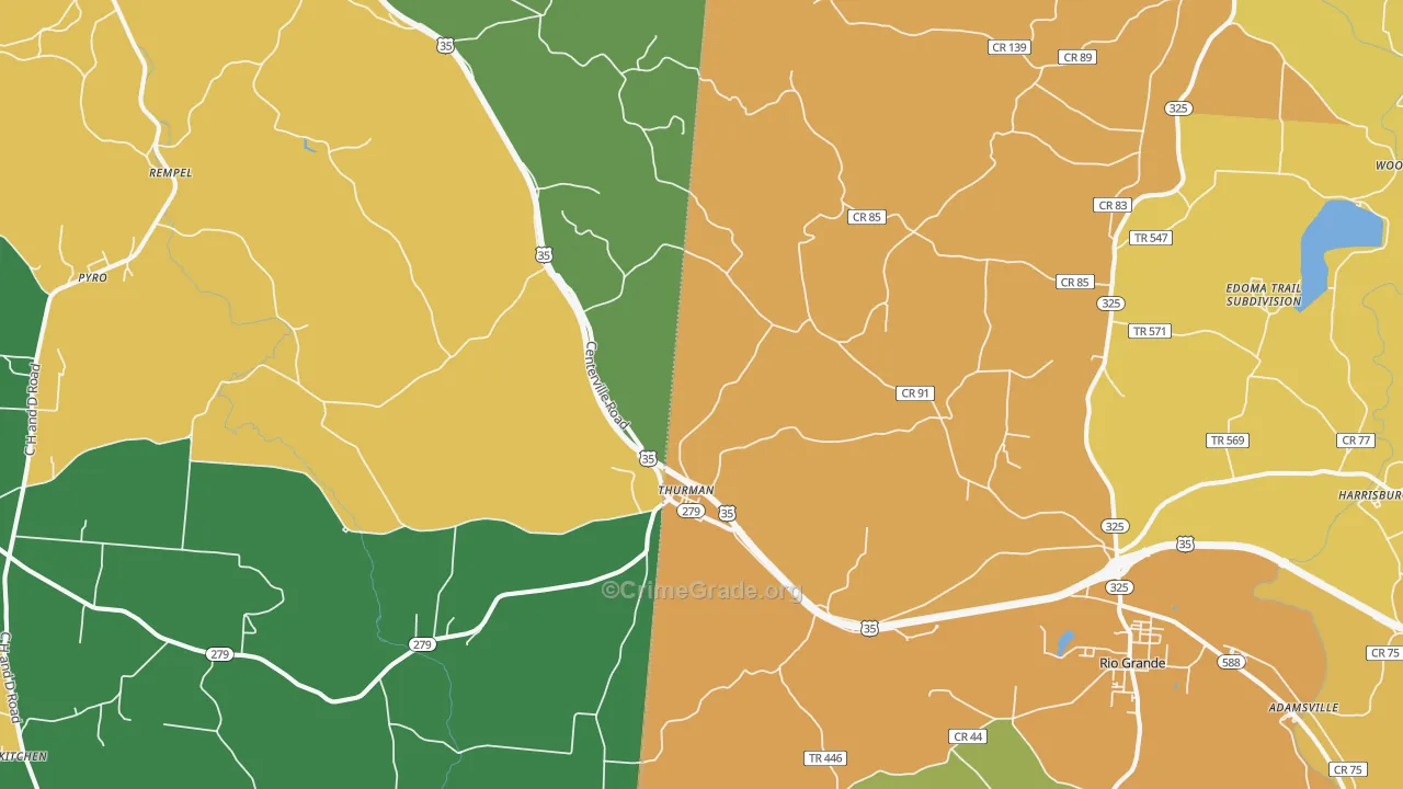 Thurman, OH Map of Burglary Rates