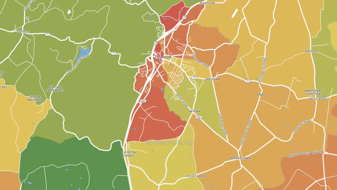 Thurmont, MD Map of Burglary Rates