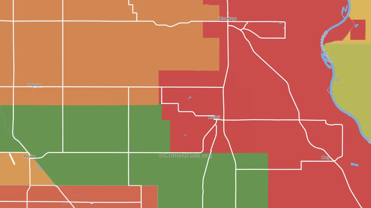 Thurston County, NE Map of Burglary Rates