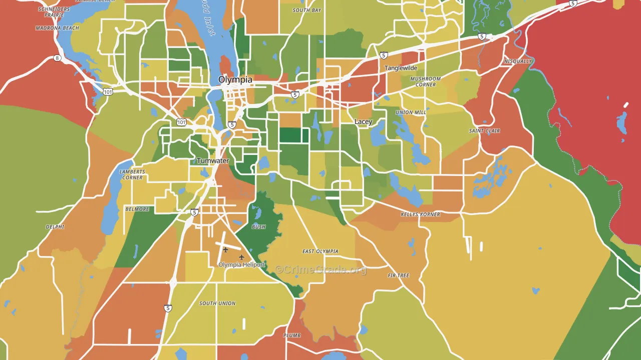Thurston County, WA Map of Burglary Rates