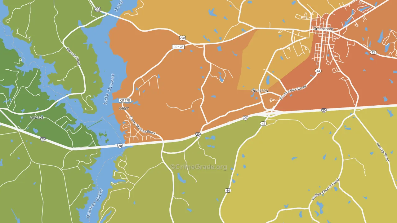 Thurston, GA Map of Burglary Rates