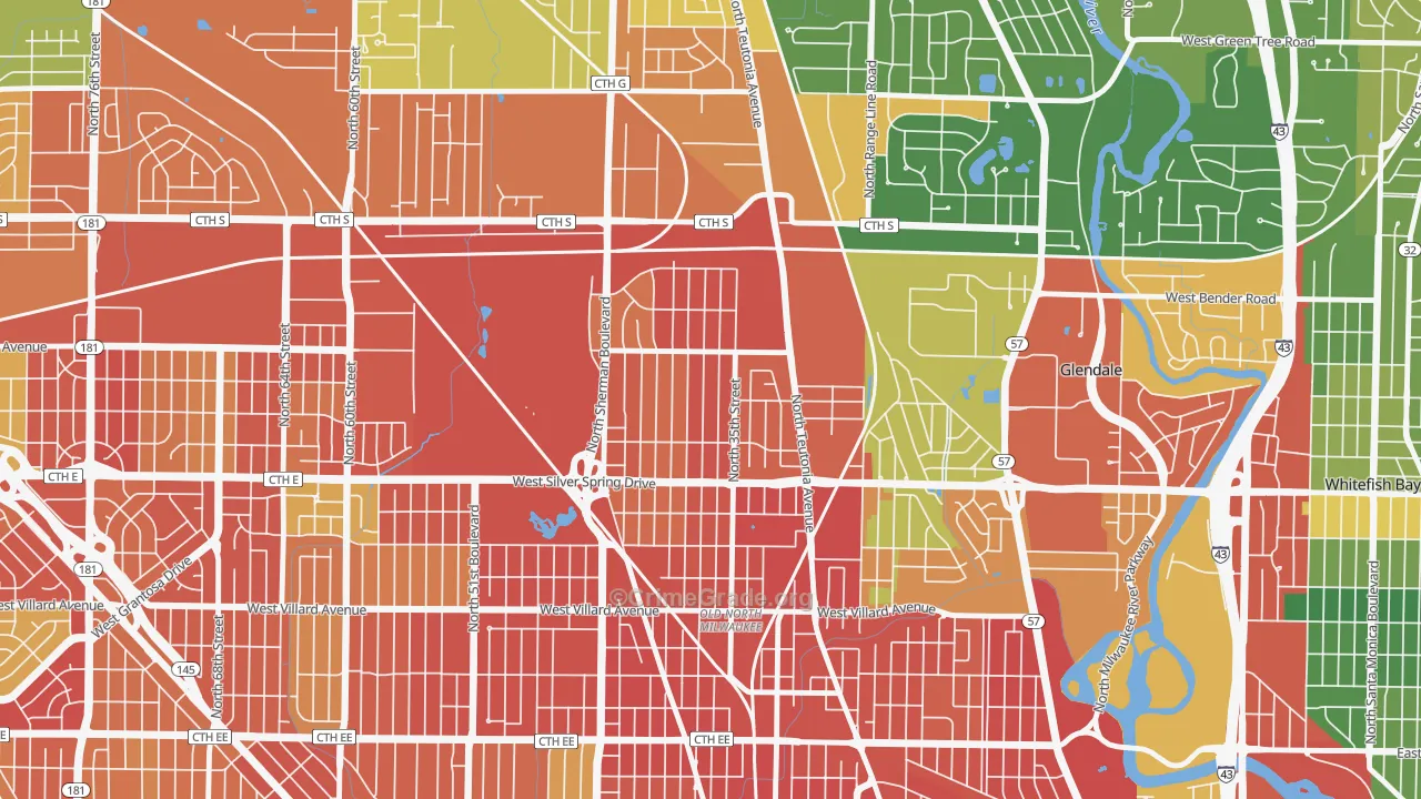 Thurston Woods, Milwaukee, WI Map of Burglary Rates