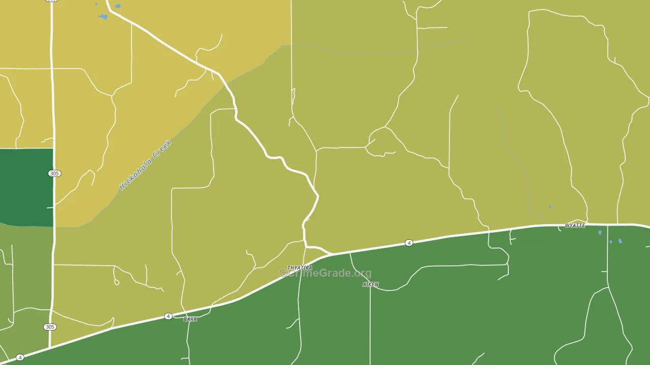 Thyatira, MS Map of Burglary Rates