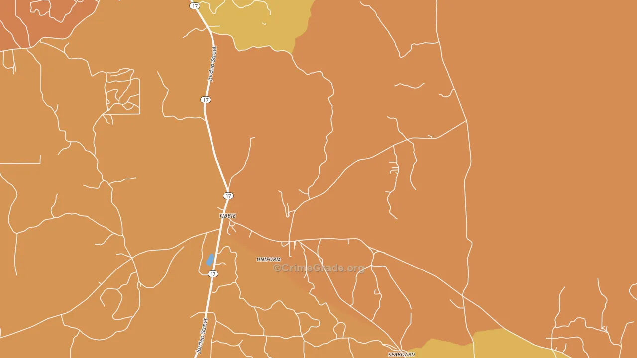 Tibbie, AL Map of Burglary Rates