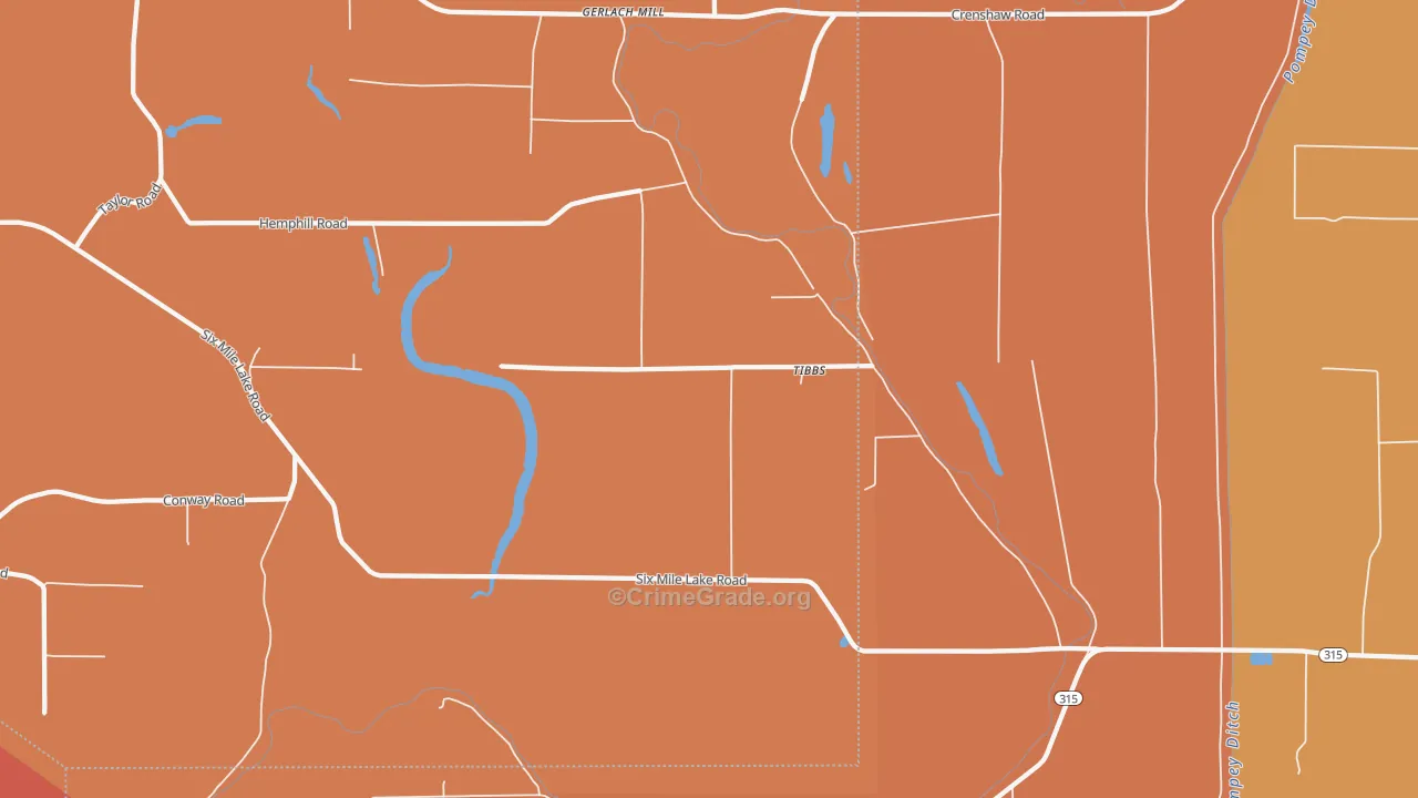 Tibbs, MS Map of Burglary Rates