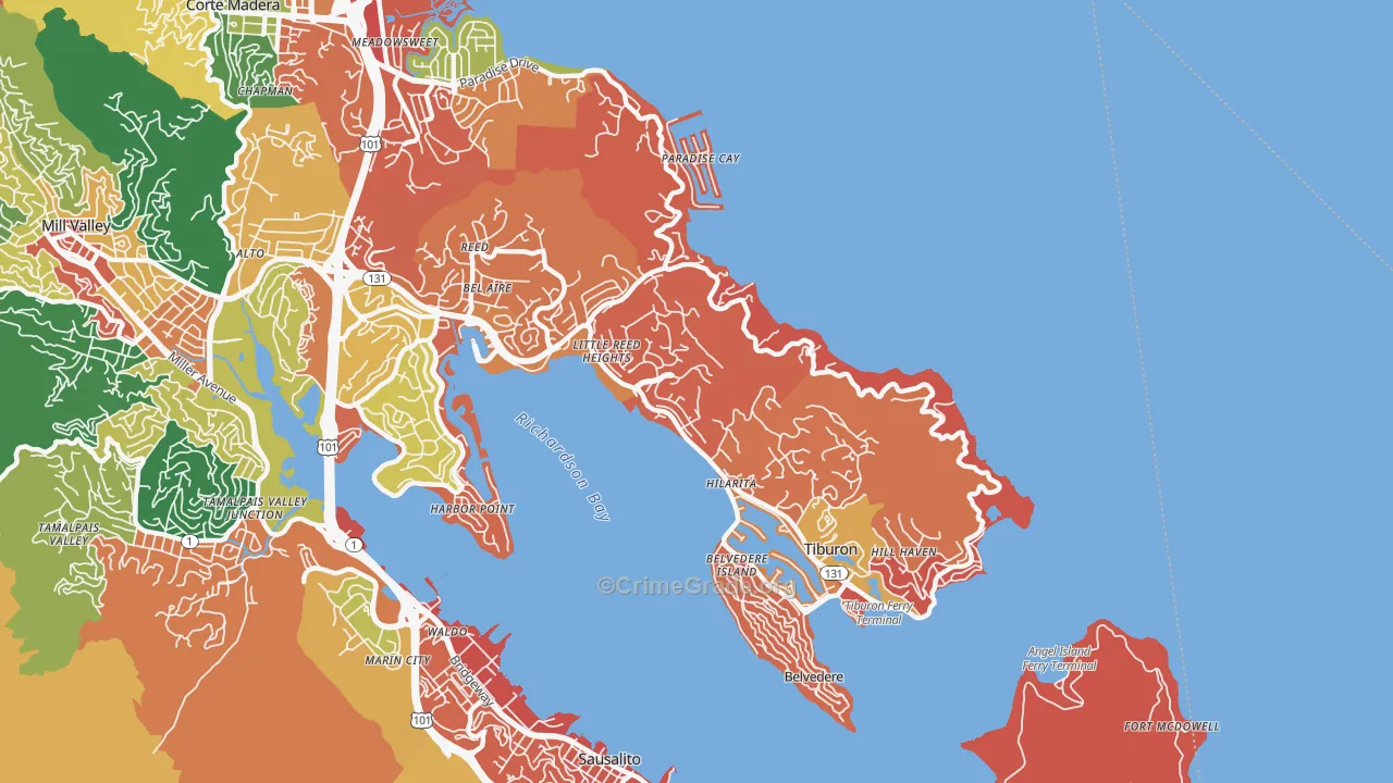 Tiburon, CA Map of Burglary Rates