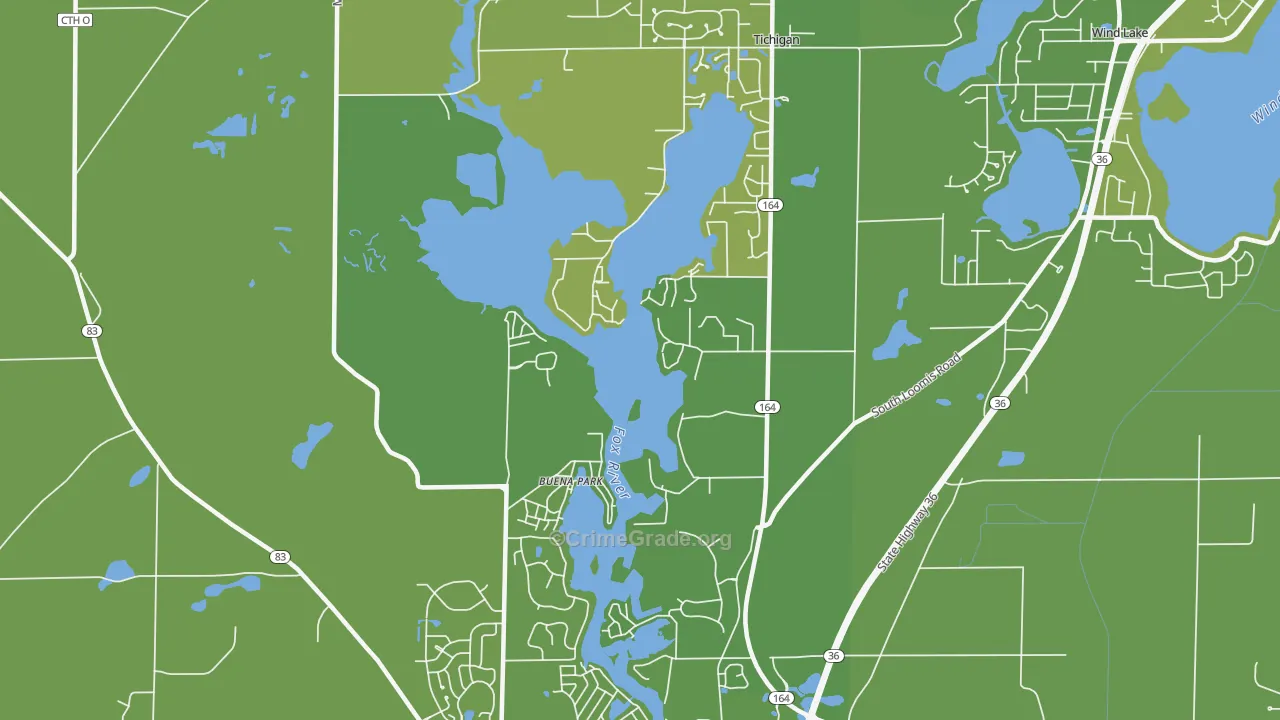 Tichigan, WI Map of Burglary Rates