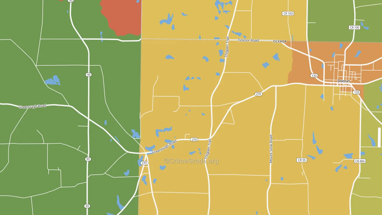 Ticknor, GA Map of Burglary Rates