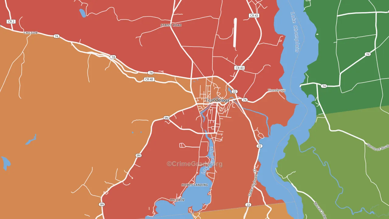 Ticonderoga, NY Map of Burglary Rates
