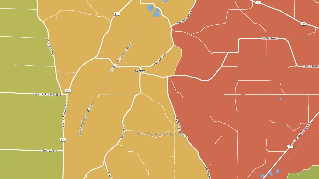 Ticonic, IA Map of Burglary Rates
