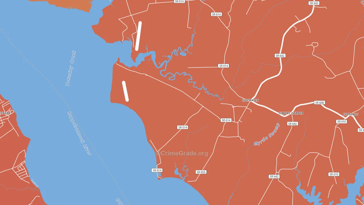 Tidewater, VA Map of Burglary Rates