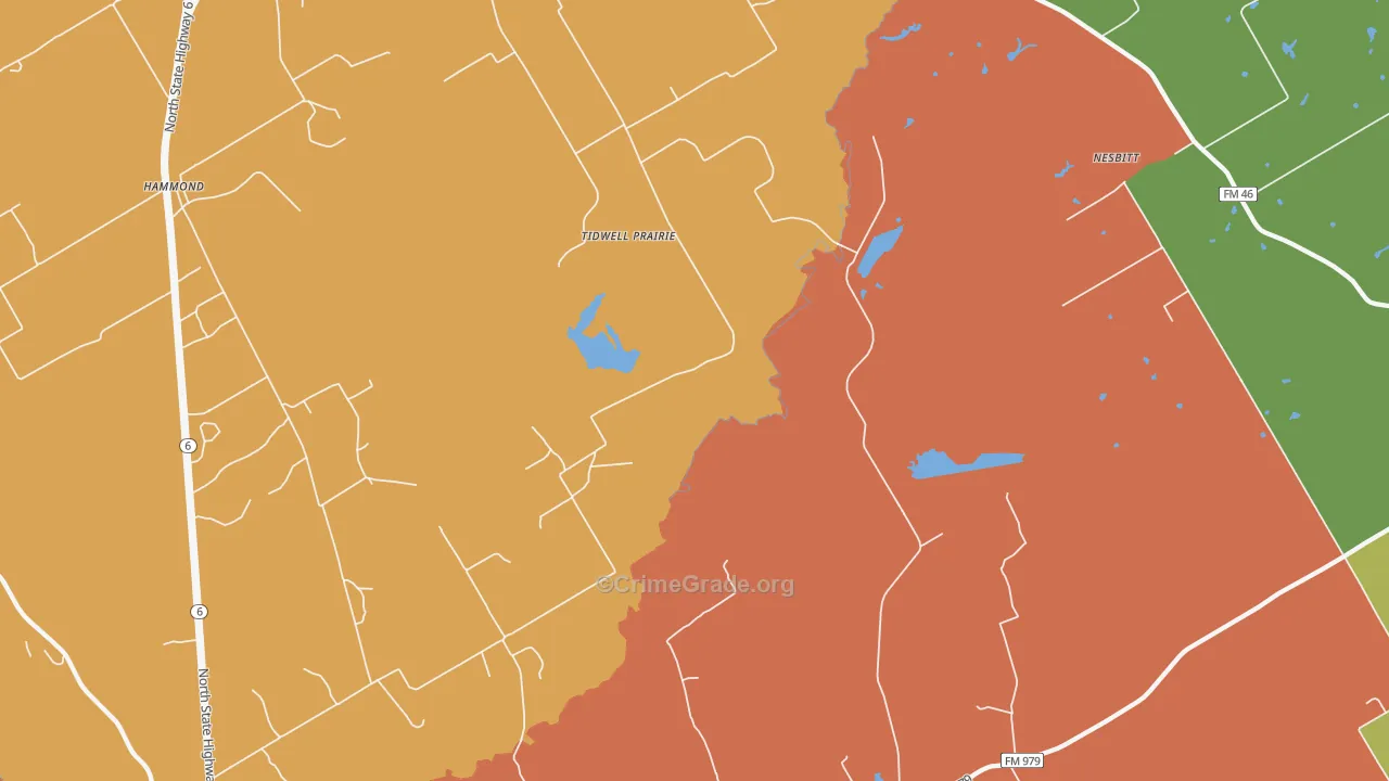 Tidwell Prairie, TX Map of Burglary Rates