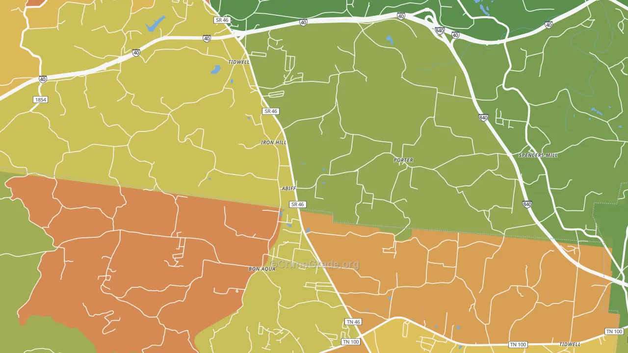 Tidwell, TN Map of Burglary Rates