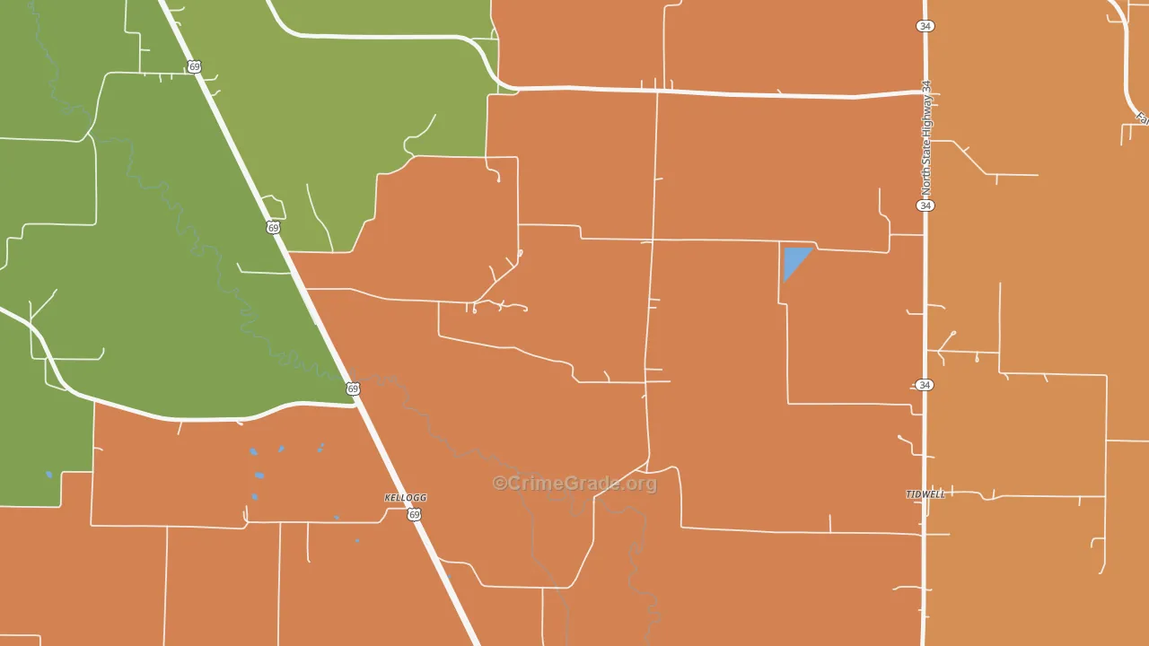 Tidwell, TX Map of Burglary Rates