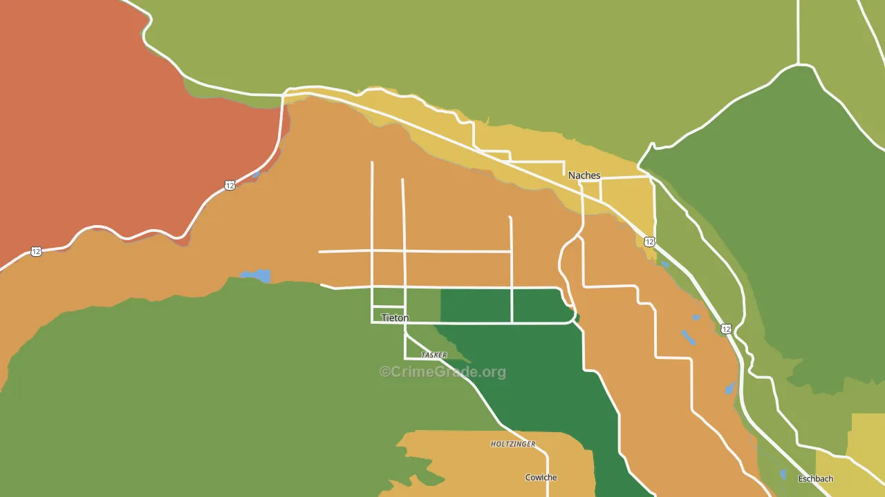 Tieton, WA Map of Burglary Rates