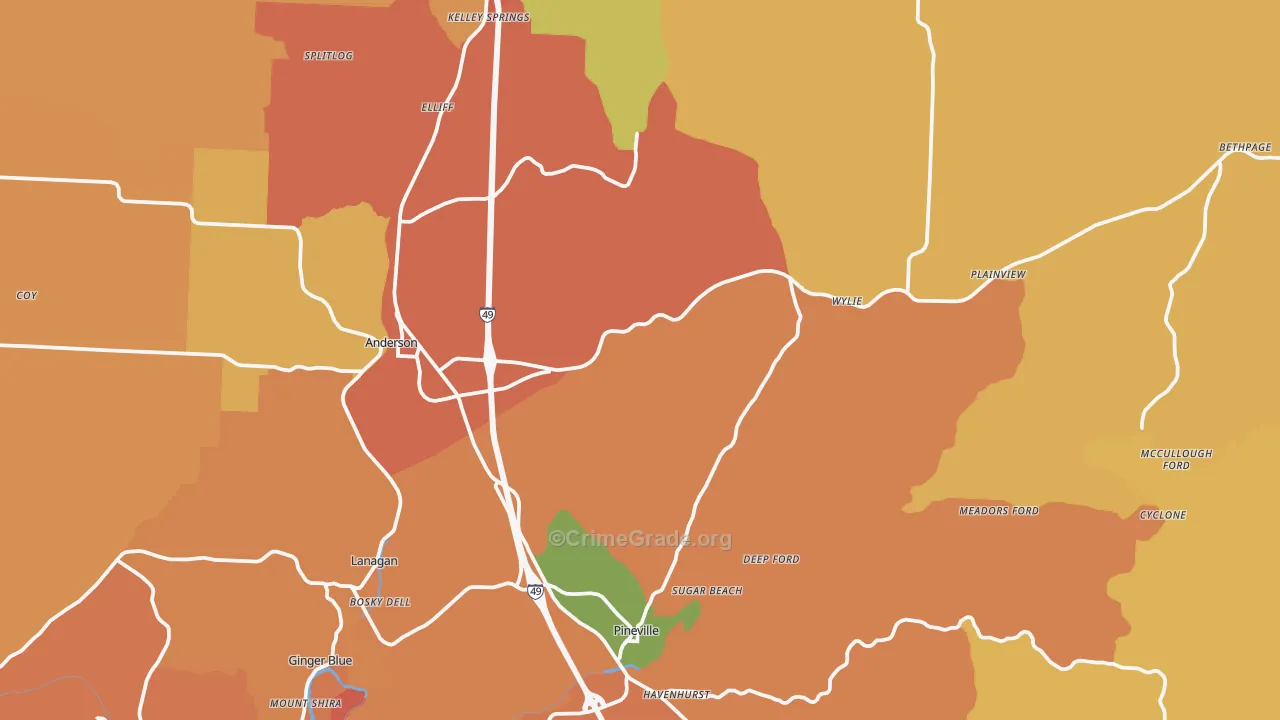 Tiff City, MO Map of Burglary Rates