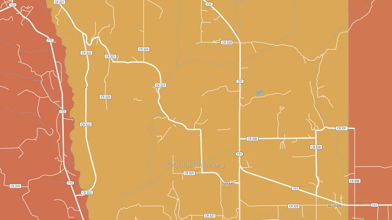 Tiffany, CO Map of Burglary Rates