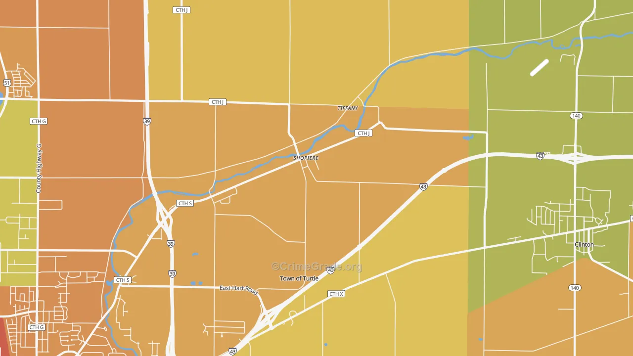 Tiffany, WI Map of Burglary Rates