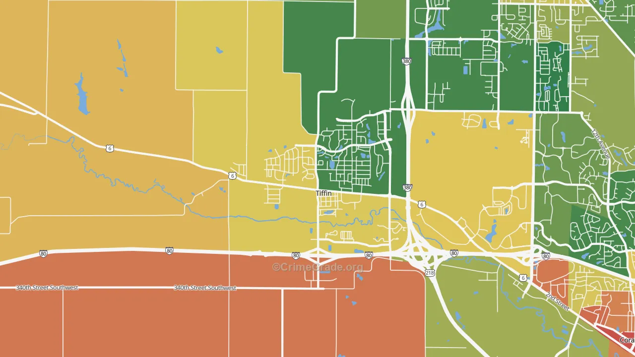 Tiffin, IA Map of Burglary Rates